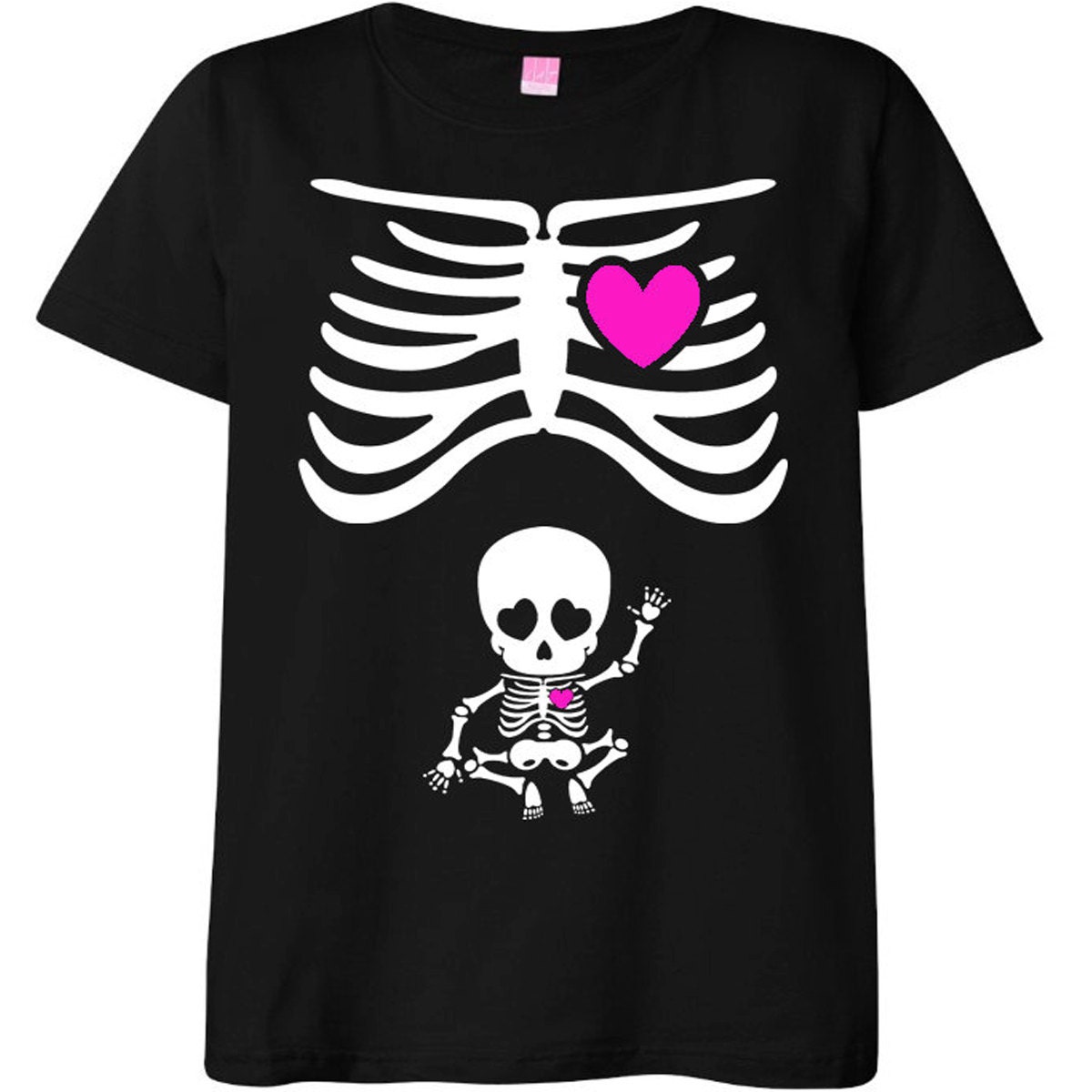 Halloween Maternity T-Shirt Costume Rib Cage and Baby Skeleton