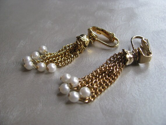 Earrings  vintage Chandelier Pearl Vintage Earrings earrings Earrings pearl Clip  chandelier 1950s  On