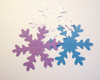 12 Glitter 3 inch Snowflakes Blue,Purple,White Snowflakes,Winter Onederland,Party Decor,Frozen,Christmas,Holiday Decor
