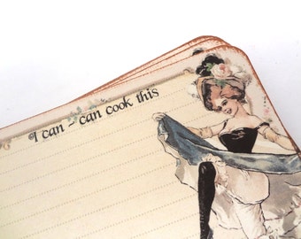 Funny French Recipe Cards, Bridal Shower Recipe Card, Vintage Paris, Can-Can Dancer, 4x6, Bridal Shower Gift, Set of 12