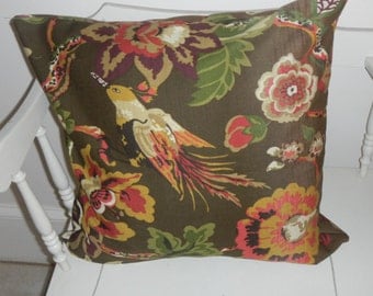 Beautiful 18" pillow cover browns greens orange white