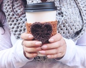 Pumpkin Spice Latte Cozy - Crochet Cup Cozy - Heart Coffee Cup Sleeve - Orange and Brown Cozy - PSL Cozy - Latte Cozy - Pumpkin Cup Cozy