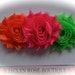 White headband chic with lime green hot pink and orange flowers shabby frayed roses girl newborn baby toddler adult