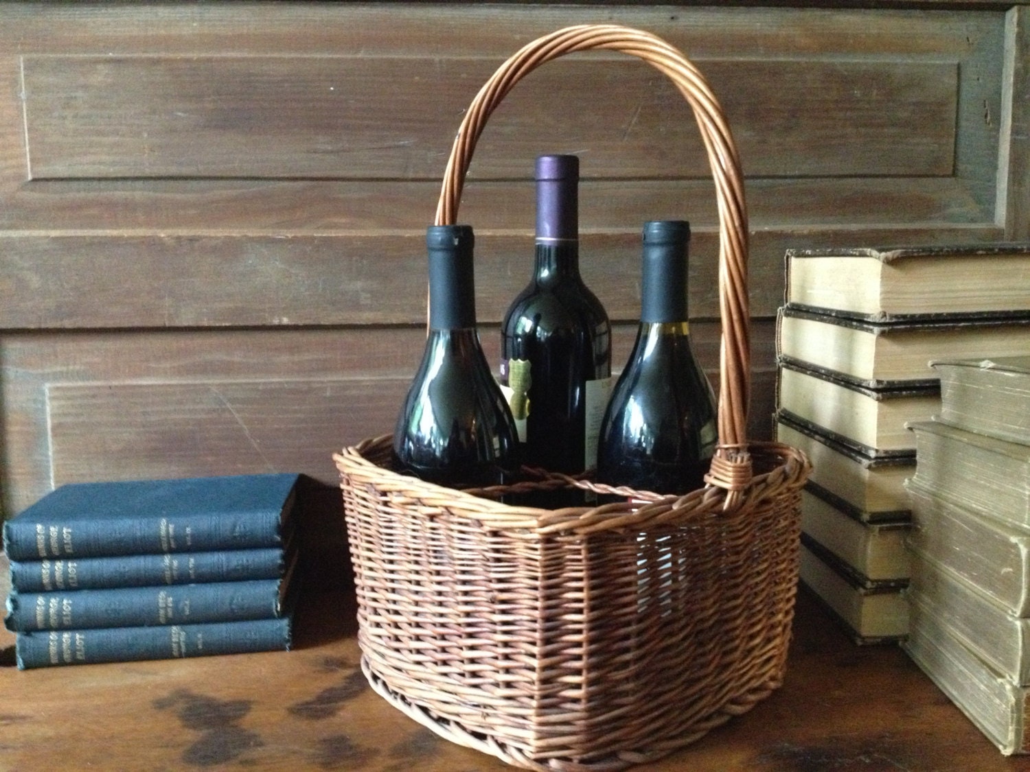 French Wicker Wine Bottle Basket Picnic Basket Carrier Case