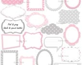 Items similar to Pink and gray labels - frames and speech bubbles clip ...