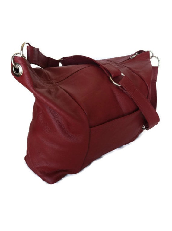 Hobo dark red leather purse burgundy bag medium fashion casual