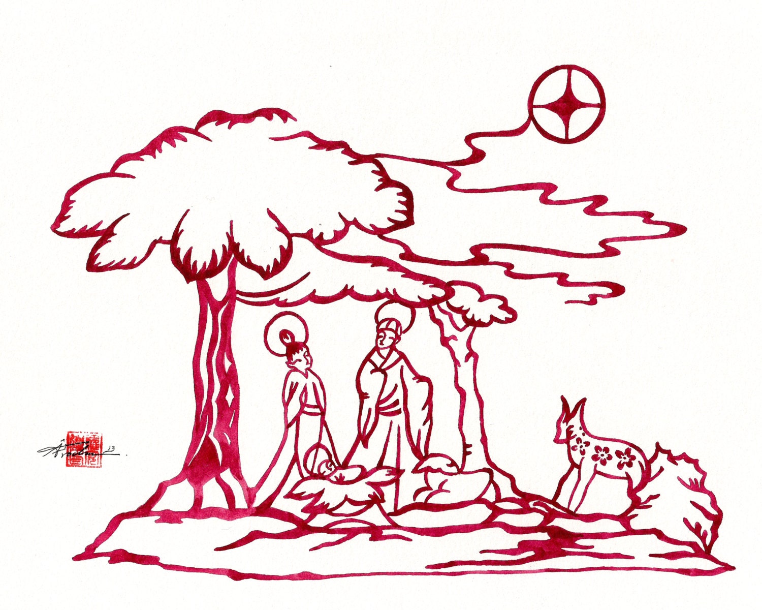 CHINESE NATIVITY SCENE Nativity Set Chinese Paper by AfrochaDesign