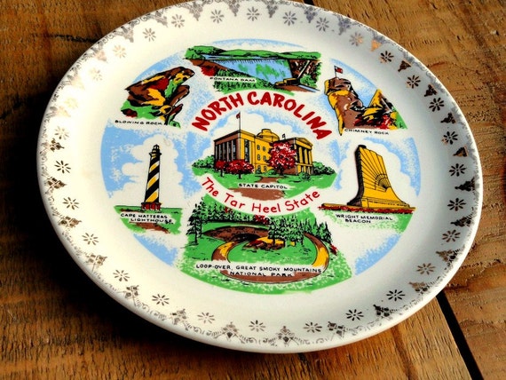 Vintage North Carolina Plate Retro Souvenir Collectible