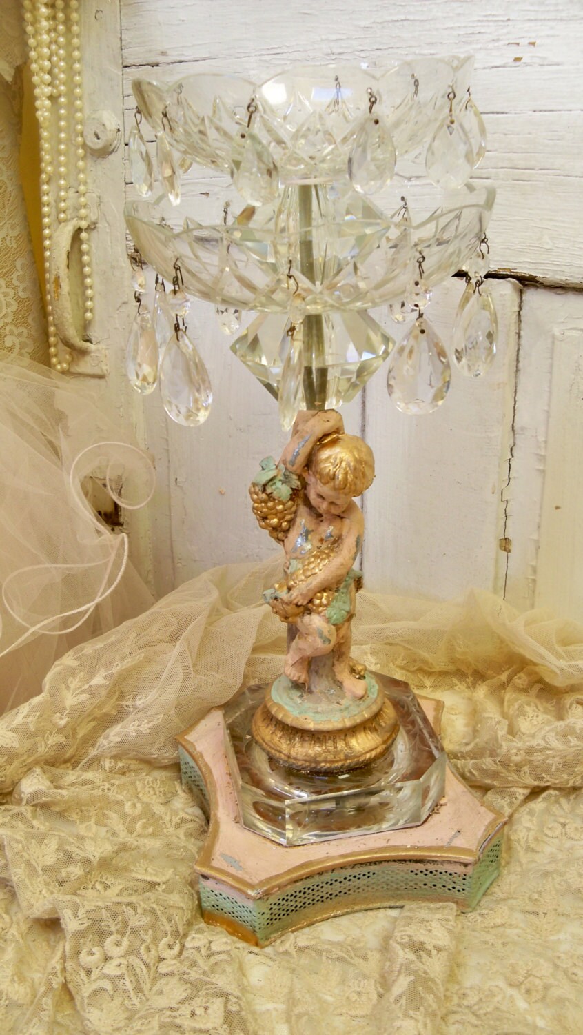 Elaborate cherub candle holder large shabby chic home decor