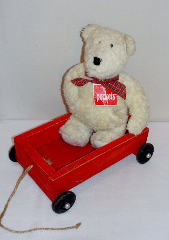 Teddy Bear with Red Wagon by on Etsy