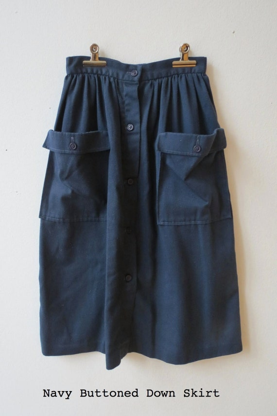Navy Blue Cargo Midi Skirt