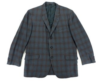 SALE Vintage Plaid Sport Coat in Blue and Brown - Blazer Jacket Wool ...