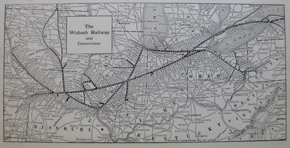 1920 WABASH RAILROAD Map Antique 1920s Railway Map