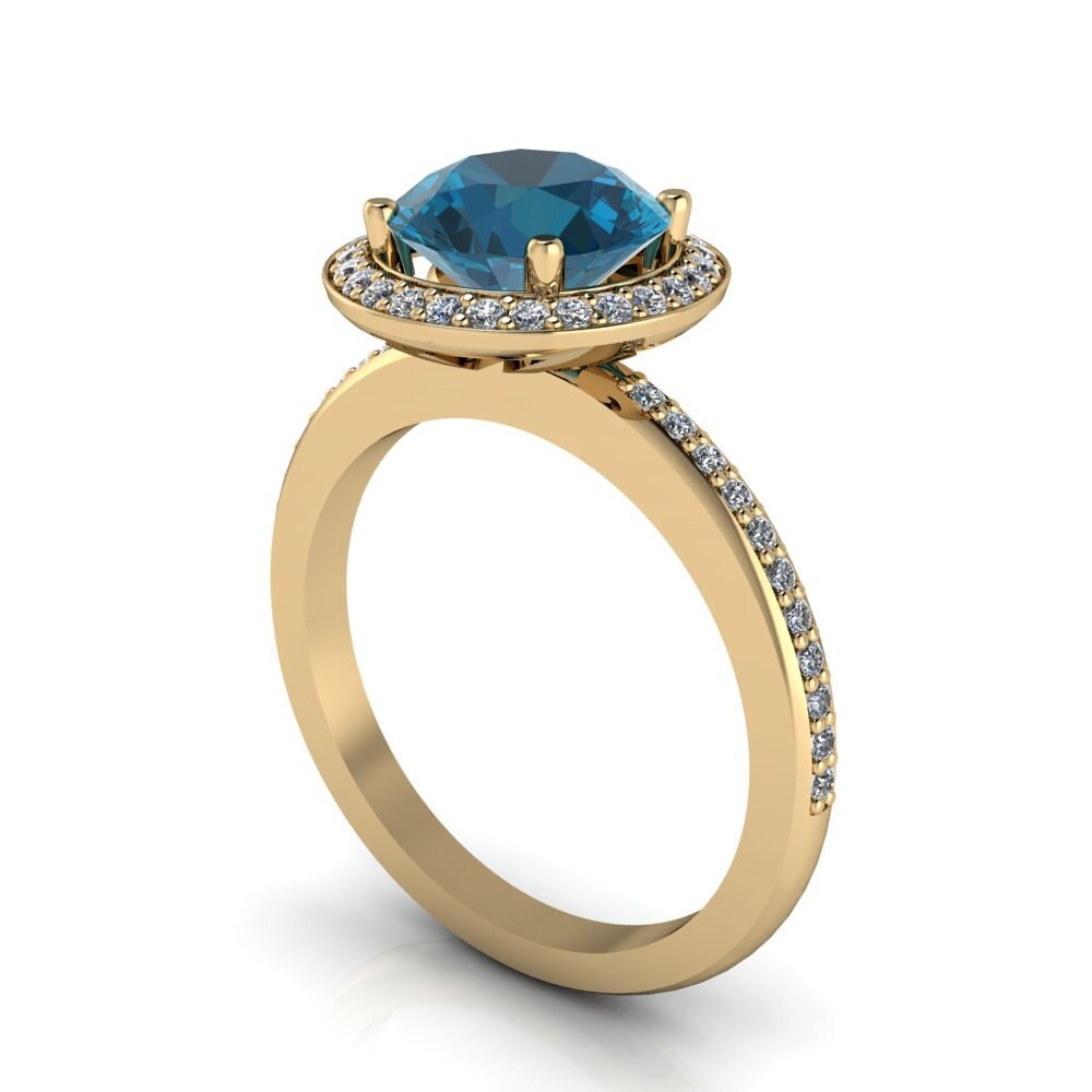 Engagement Ring London Blue Topaz with Diamond Side Stones