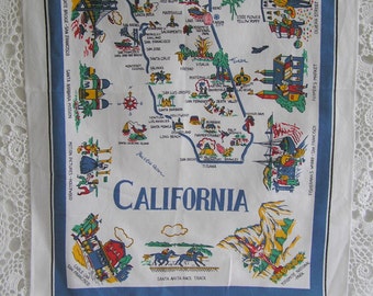 Vintage California Tea Towel, The Golden State, Retro Vintage Kitchen Linen, Moving Housewarming Gift