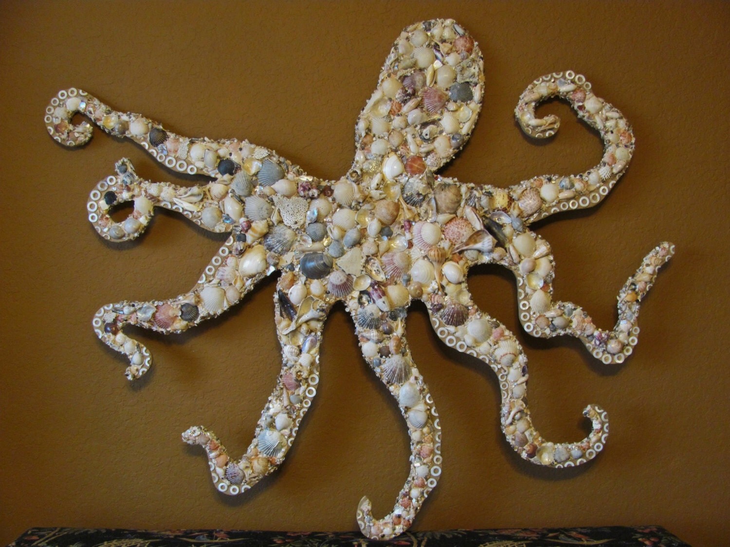 Octopus Wall Art Seashell Mosaic on Wood by LucyDesignsonline