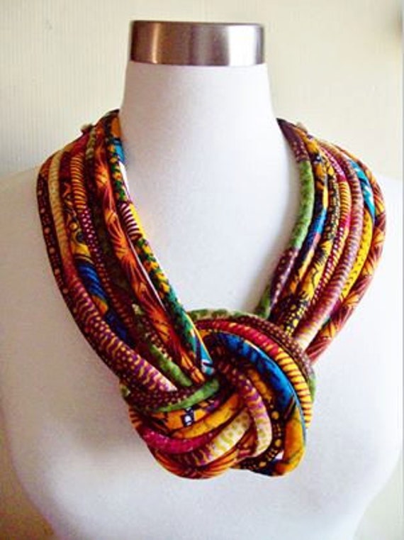 African Fabric Knotted Tribal Necklace by Painted threads
