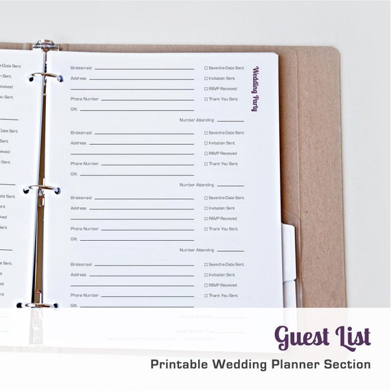 Printable wedding invitation list