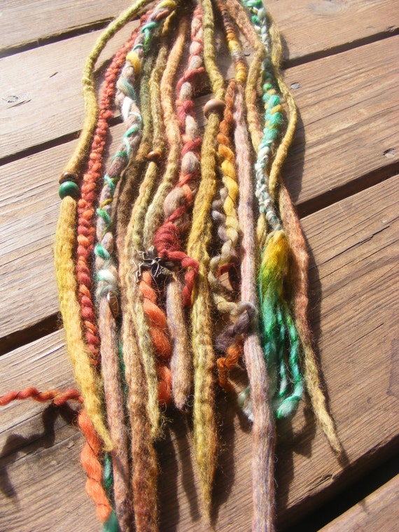 10 SE Woodland Fairy Wool Dreads Dreadlock Extensions Bohemian