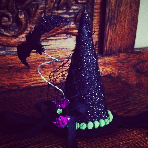 tiny witch hat on headband netting