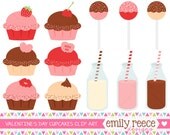 50% OFF - Valentine's Day Cupcakes Milk Cake Pops Cute Clip Art - Commercial Use - Scrapbooking Invitations Cards - Instant Download Il_170x135