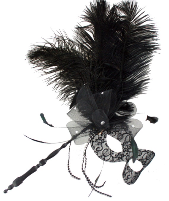 Items similar to Gothic black lace masquerade mask on a stick so it can ...