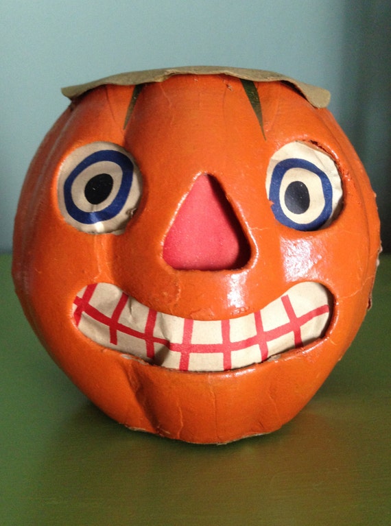 Antique Halloween Jack O Lantern German Paper Mache Pumpkin