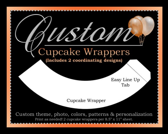 Custom Cupcake Wrappers - Two Coordinating Designs - Colors & Theme of Your Choice - Personalized - Custom DIY Printable Party Decorations Il_570xn