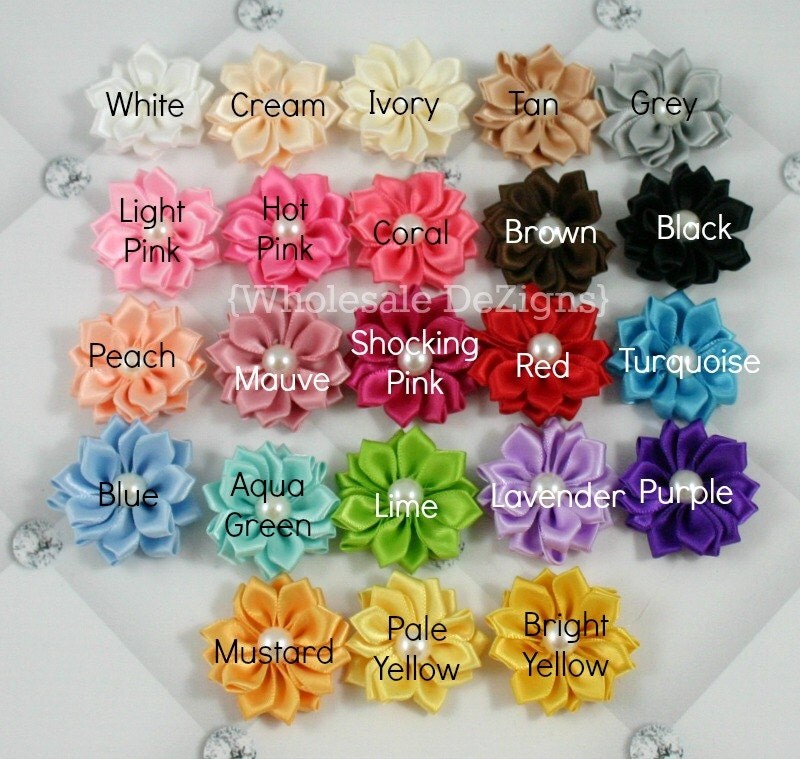 Satin Ribbon Flowers with Pearls Small 1.5 You