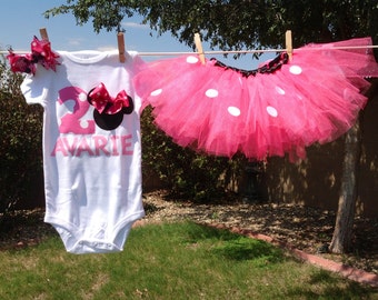 Pink Minnie Mouse Birthday Outfit -- FREE SHIPPING