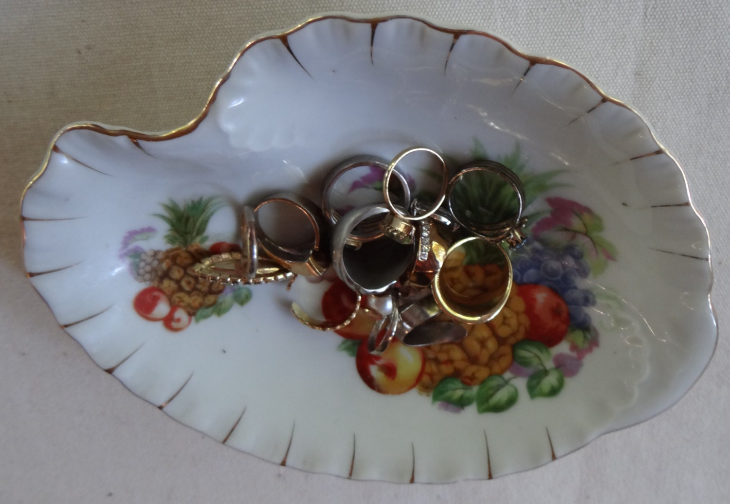 Vintage Porcelain Jewelry Dish Fruit Design JAPAN