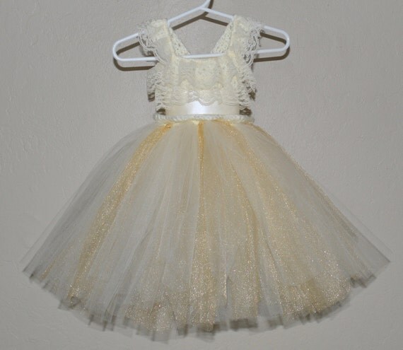 Crochet Lace & Tulle Tutu Flower Girl Dress Baby Costume