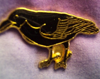American Raven, Hand Painted, Brooch, Gold Plated, Lead Free