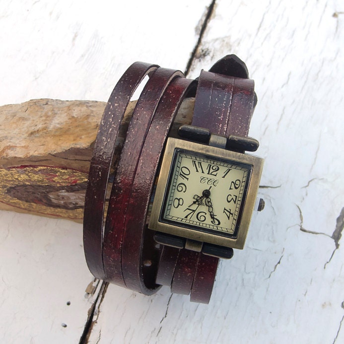 Women wrist watch Women leather cuff watch by Jullyetcreations