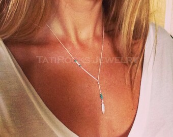 Navajo Princess Turquoise Necklace, Turquoise Necklace, Feather Necklace, Feather Lariat Necklace, Y Necklace