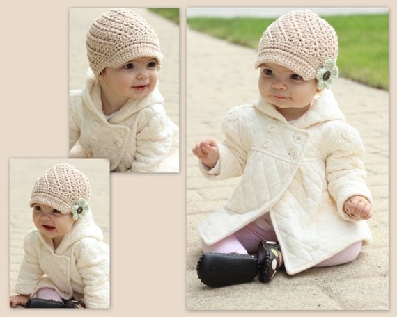 Interchangeable Flower Baby Crochet Hat Newsboy Style COLOR