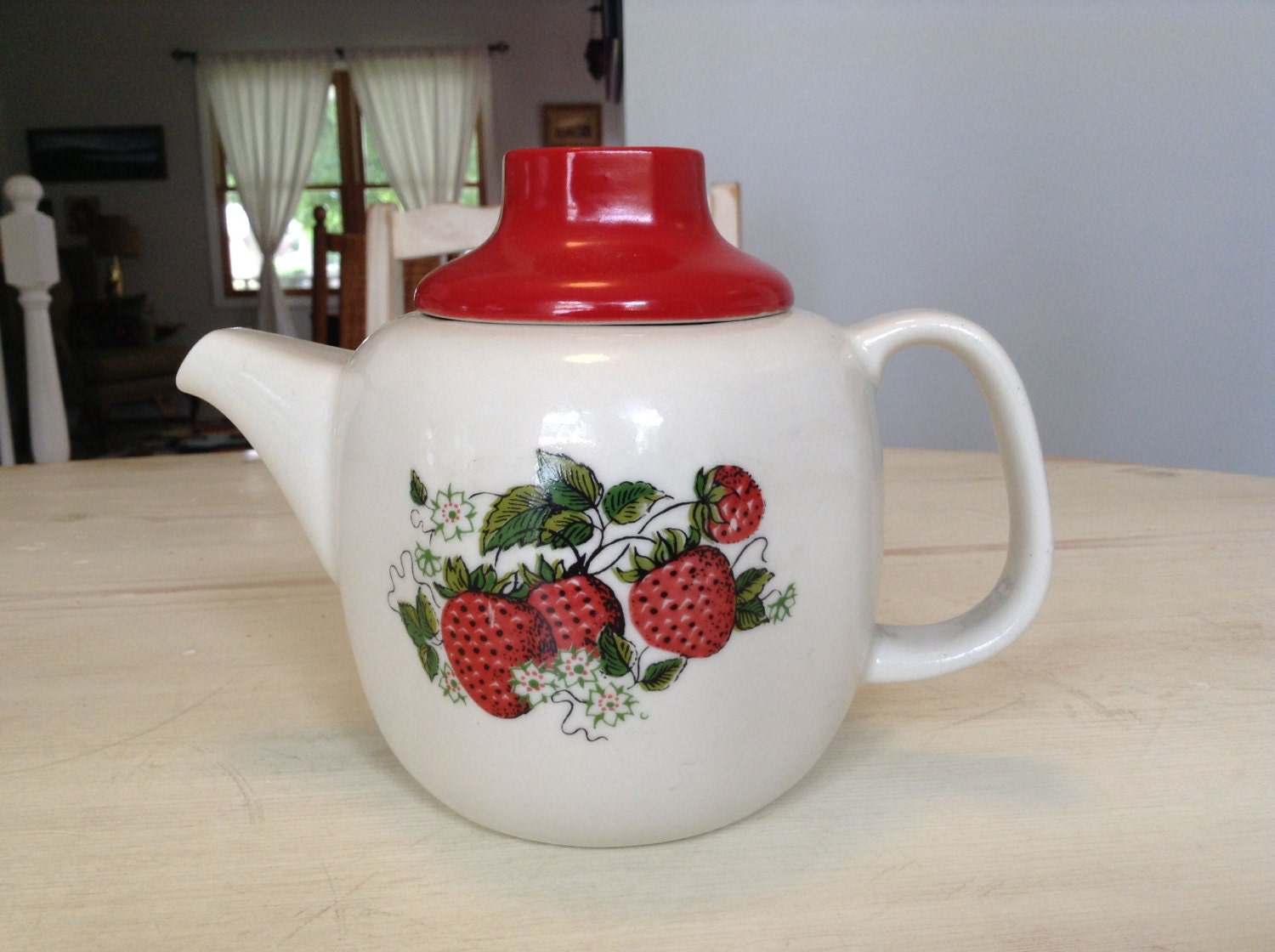 Vintage Strawberry Teapot made in Poland by LazyMermaidVintage