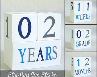 Boy Wooden Baby Age Blocks - Photo Prop - Weeks, Months, Years and Grade