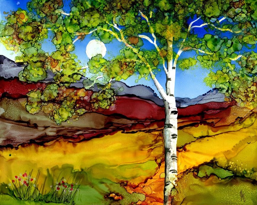 Print of Original Alcohol Ink Painting Birch Tree