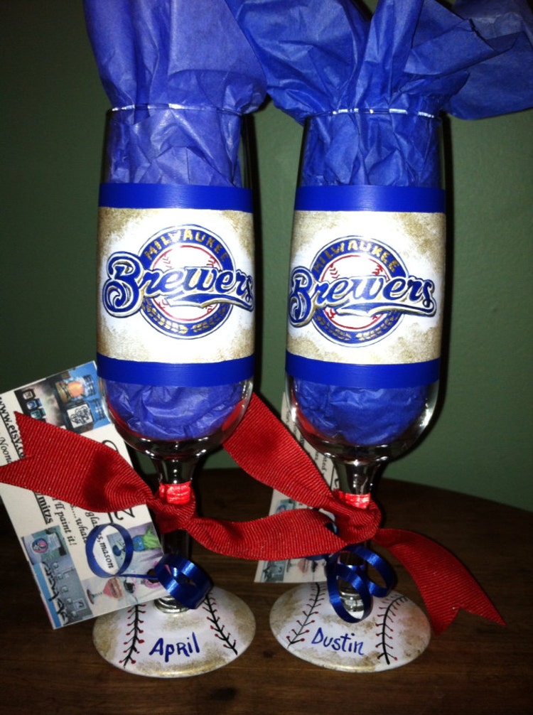 His and Hers Milwaukee Brewers wedding flutes by mitzs on Etsy