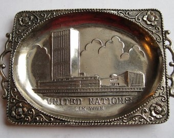 vintage metal united nations ashtray