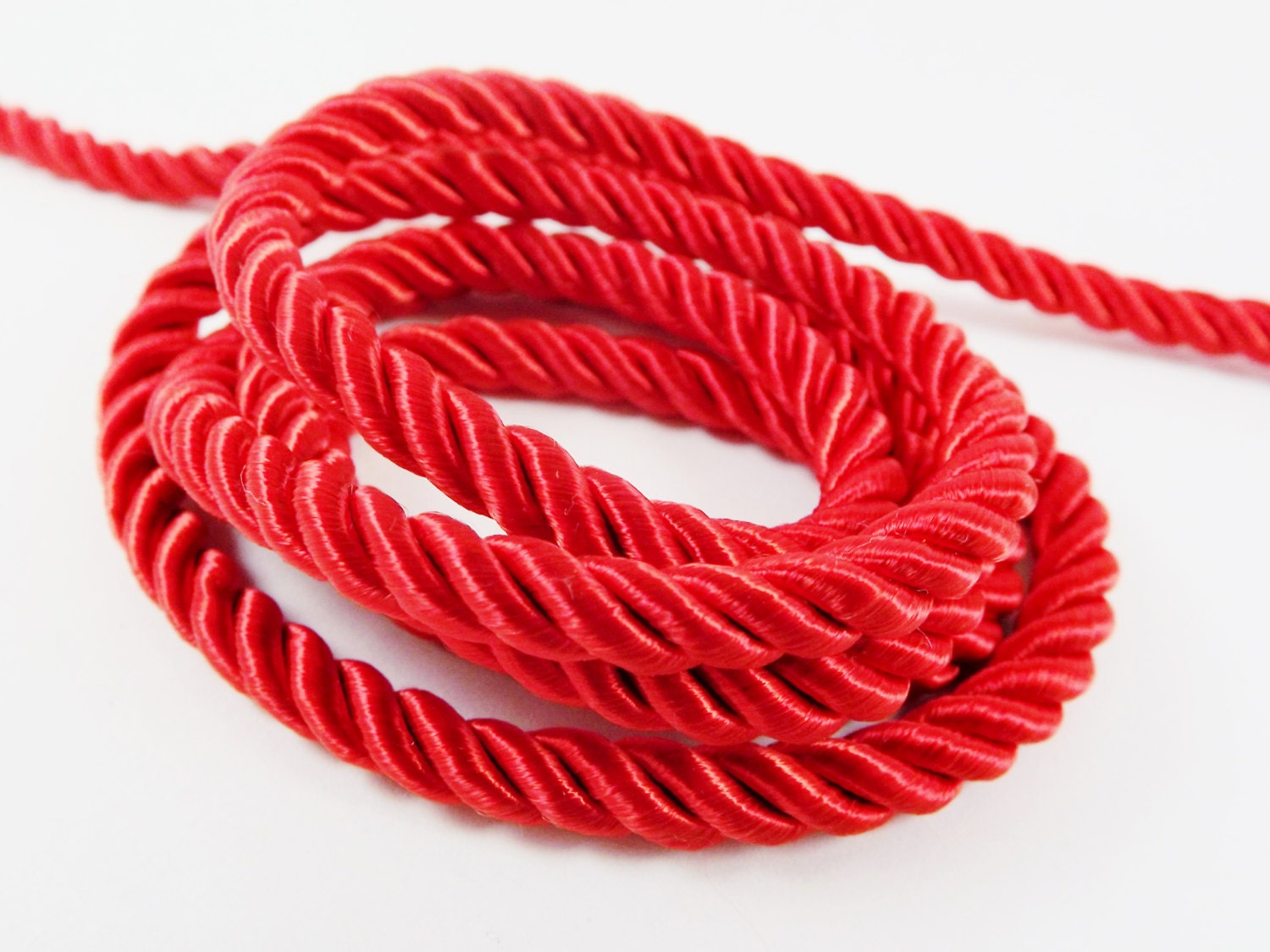 Red 5mm Twisted Rayon Satin Rope Silk Braid Cord 3 Ply Twist