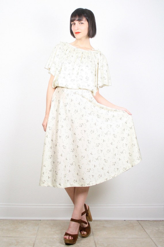 Vintage Ivory Dress Cream Dress Beige Dress Floral Print