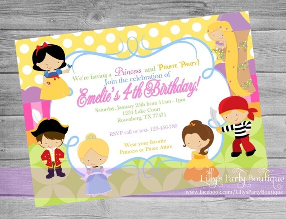 Princess and Pirates Birthday Invitation Il_570xn