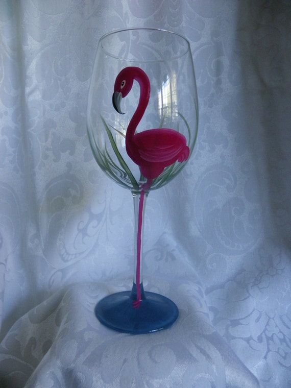 Pink Flamingo Hand Painted Wine Glasses