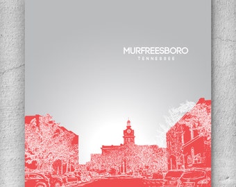 Murfreesboro Tennessee City Skyline  Office Art for Dad  Home Wall ...