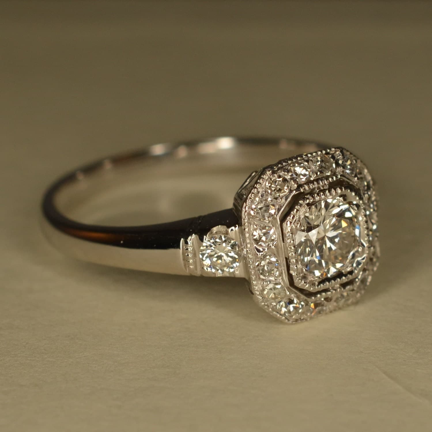 RESERVED Art Deco Inspired Wedding Ring Platinum and 14k