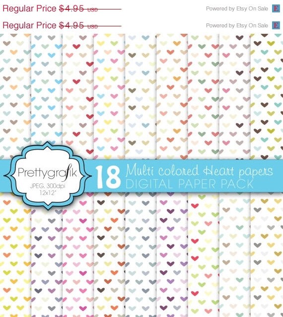 60% OFF SALE multi colored heart digital paper, commercial use, scrapbook papers, background - PS590 Il_570xn