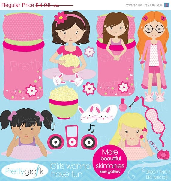 60% OFF SALE sleepover clipart for scrapbooking, commercial use, vector graphics, digital clip art, images, slumber party - CL523 Il_570xn