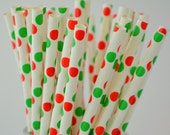 Red and Green Paper Straws--75 Red and Green Polka Dot Paper Straws, Holiday Paper Straws, Christmas Party, Christmas, Diy Flags Il_170x135